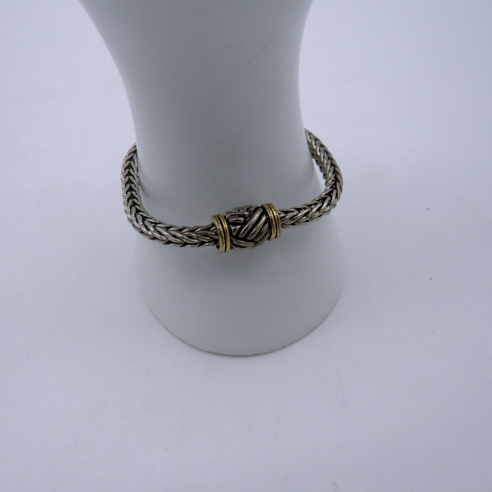 Wheat Chain Knot Bracelet Silver Gold Tone‎ Mixed Metal 7.5 Inch